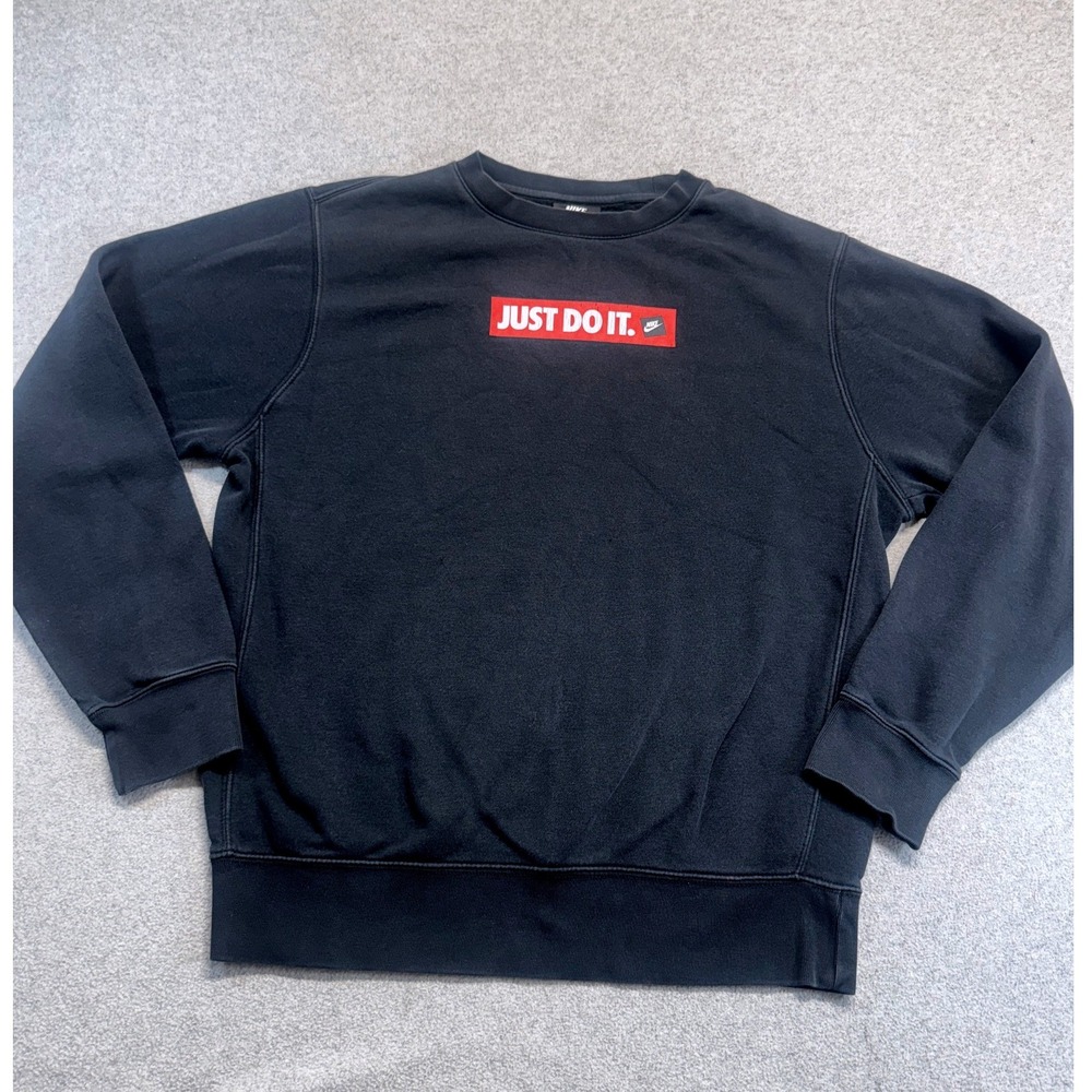 Nike Sweatshirt Womens Small Black Just Do It Box Logo Crewneck Fleece Pullover